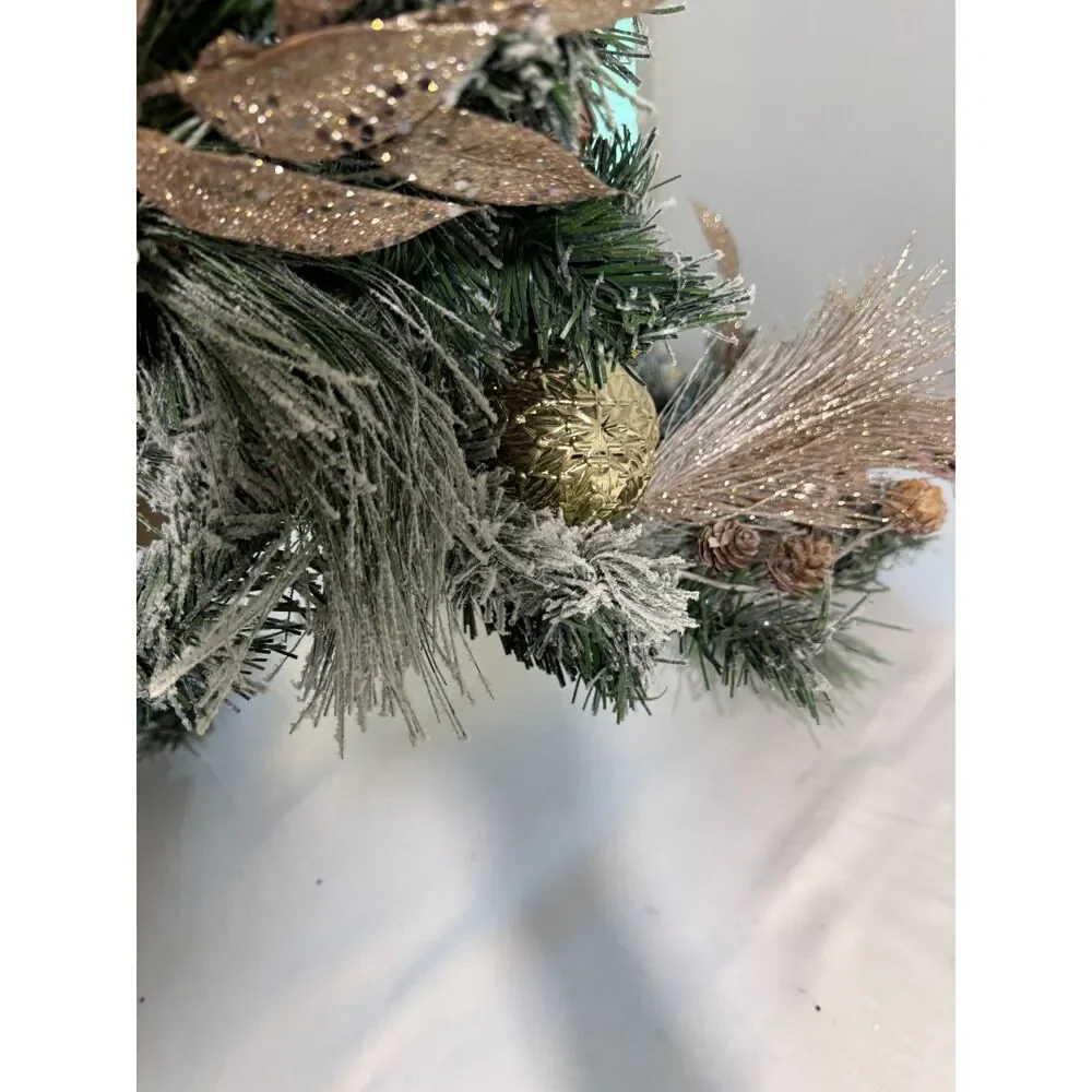 Christmas Garland with Pinecones & Blush Gold Ornaments Unlit Mantel Stair Decor